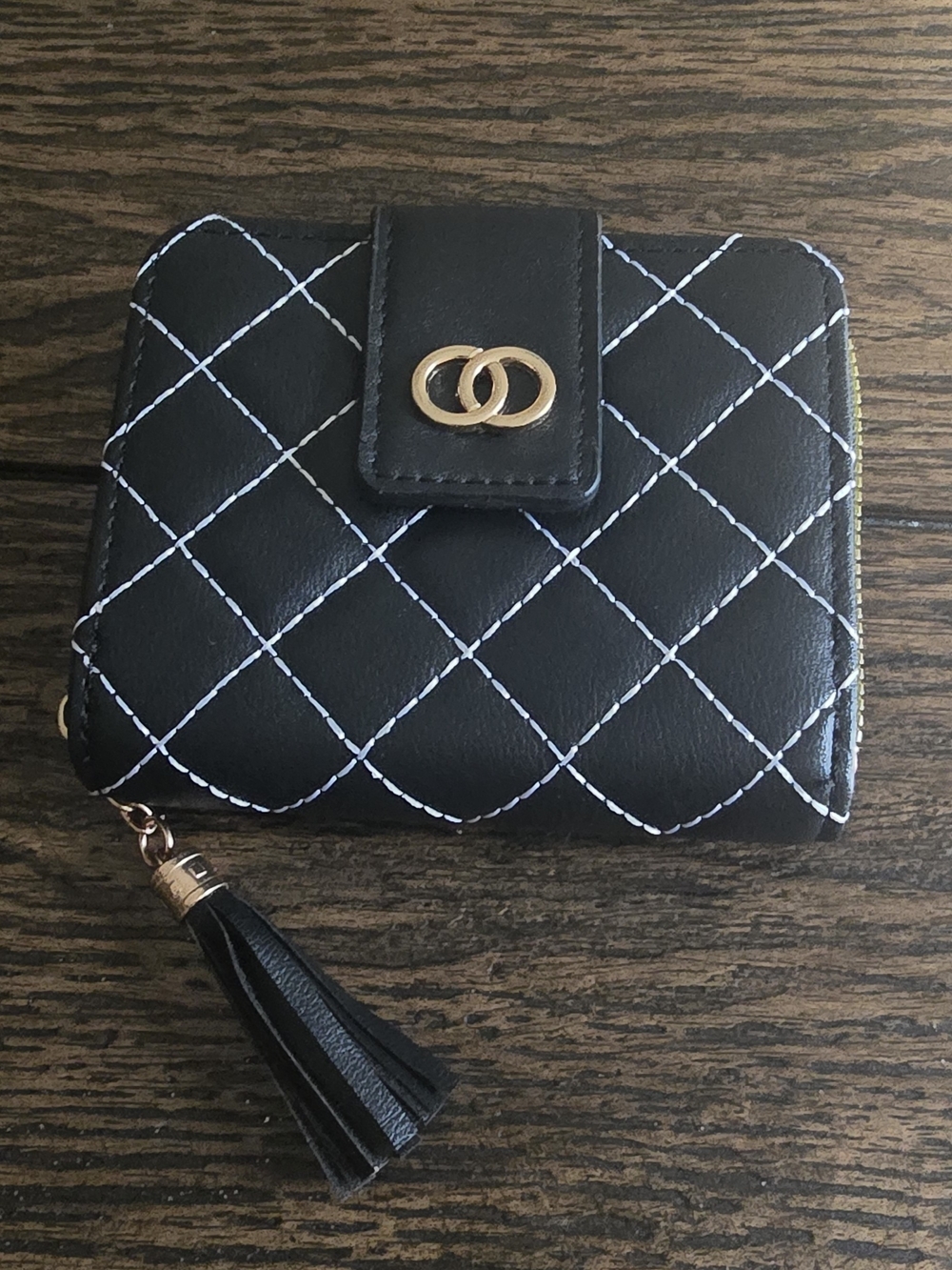 Black Quilted Wallet with Tassel - Elegant Women's Wallet